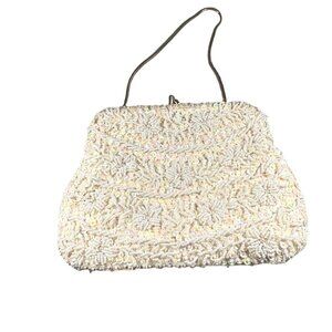 Vintage Bon Soir Ivory Evening Bag Purse Hand Made in Hong Kong Italian Beads
